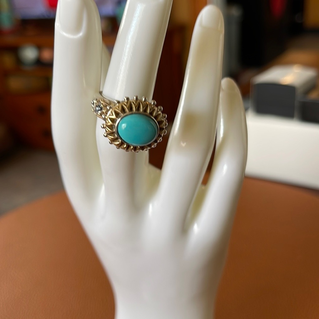 Barbara Bixby Sterling Silver And 18k Yellow Gold Turquoise And White Topaz Ring